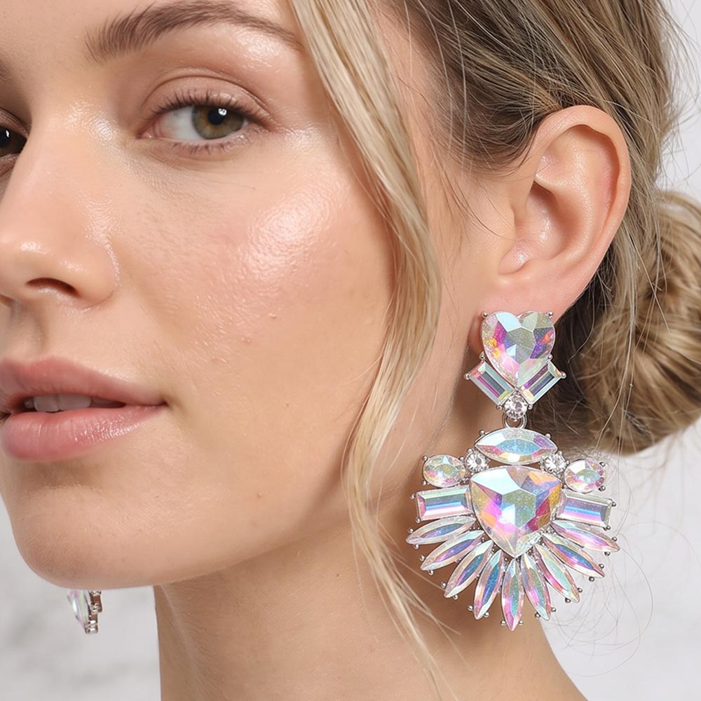 Bold Marquise Stone Fan Drop Statement Evening Earrings