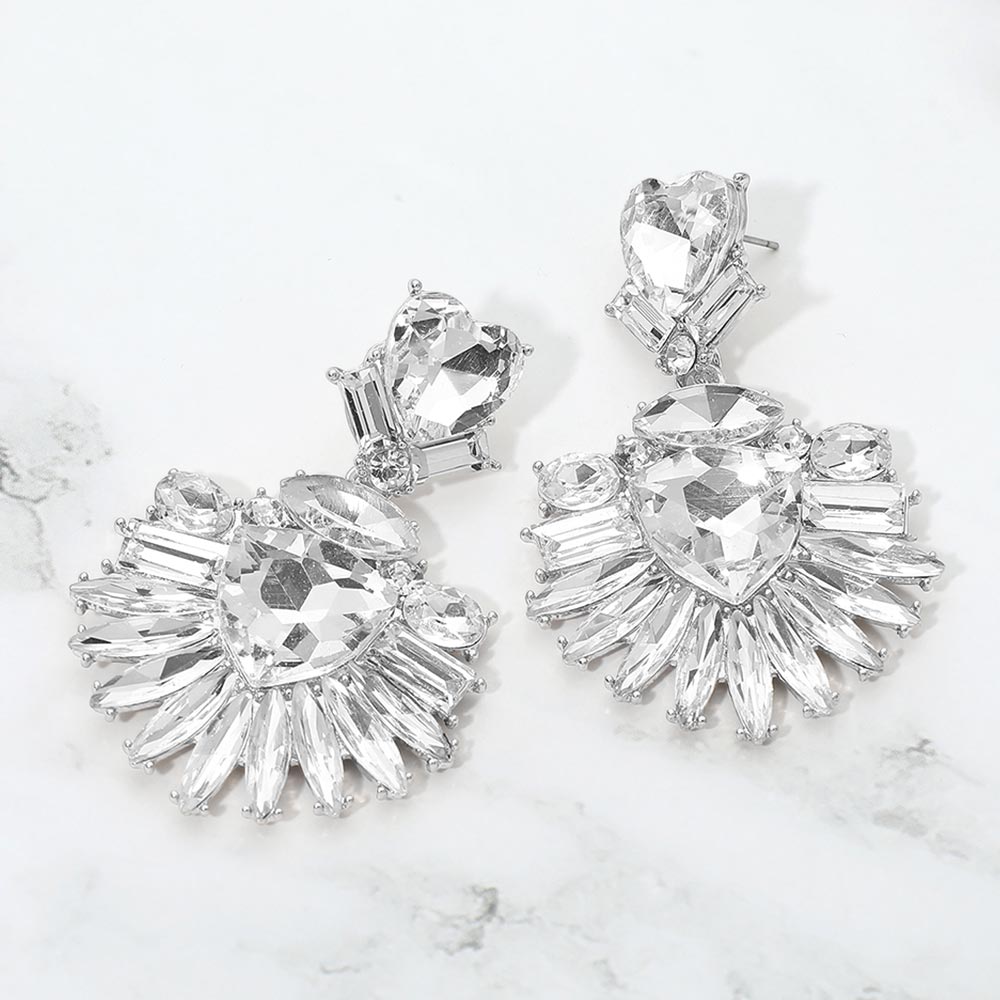 Bold Marquise Stone Fan Drop Statement Evening Earrings
