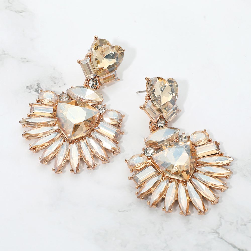 Bold Marquise Stone Fan Drop Statement Evening Earrings