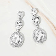Triple Oval Faceted Crystal Link Drop Evening Earrings