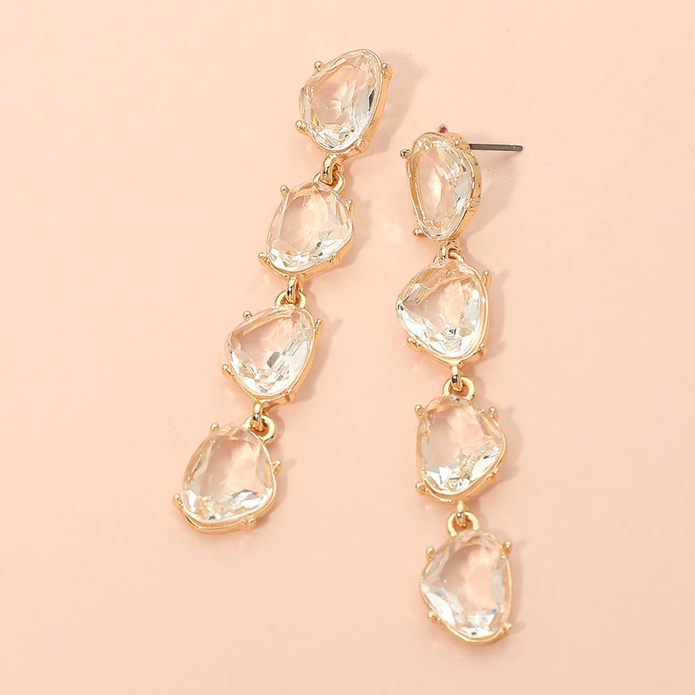 Irregular Faceted Stone Cluster Link Drop Evening Earrings