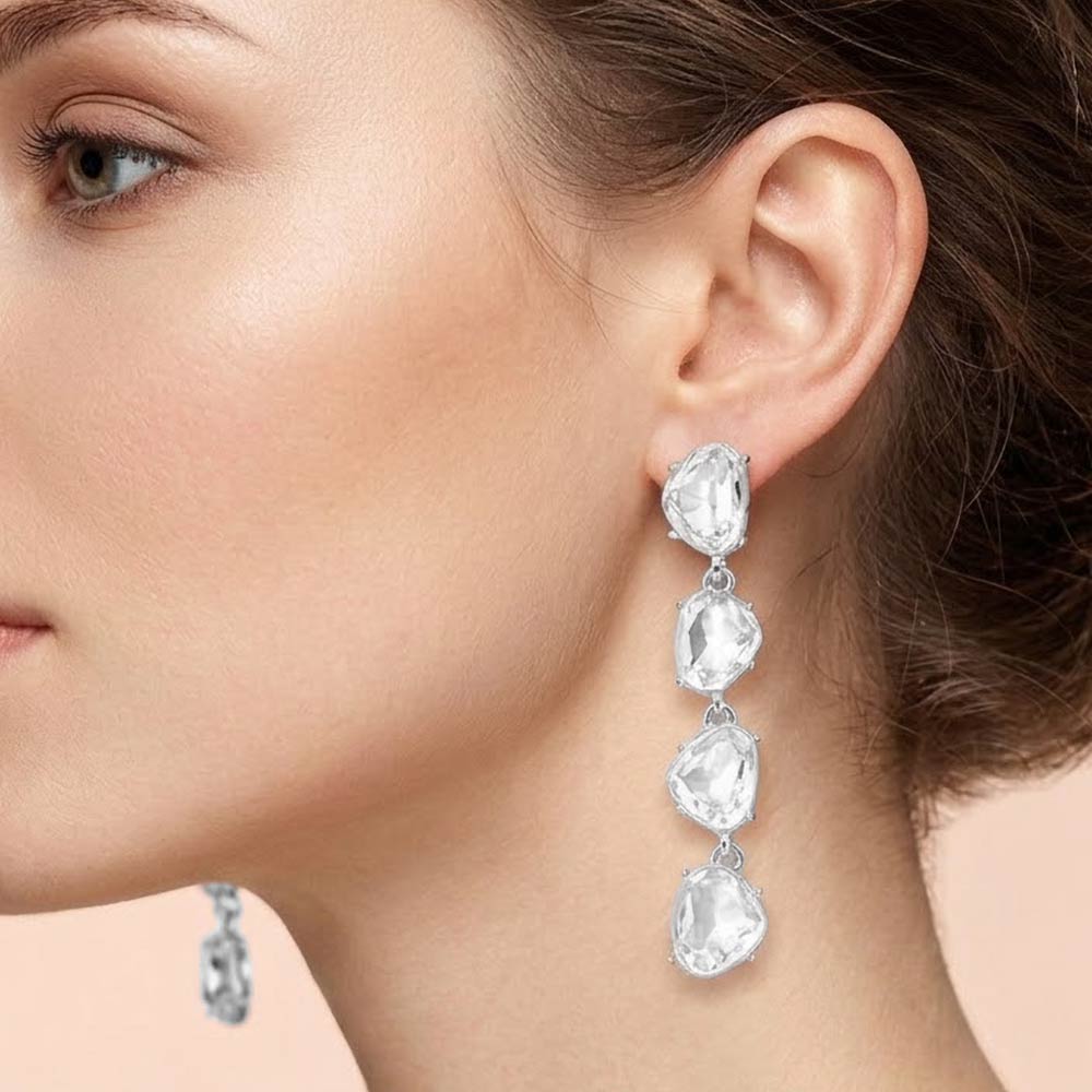 Irregular Faceted Stone Cluster Link Drop Evening Earrings