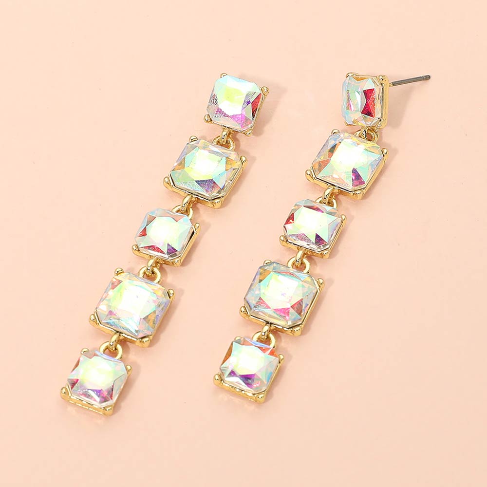 Square Stone Cluster Link Drop Earrings