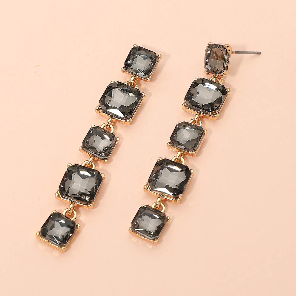 Square Stone Cluster Link Drop Earrings