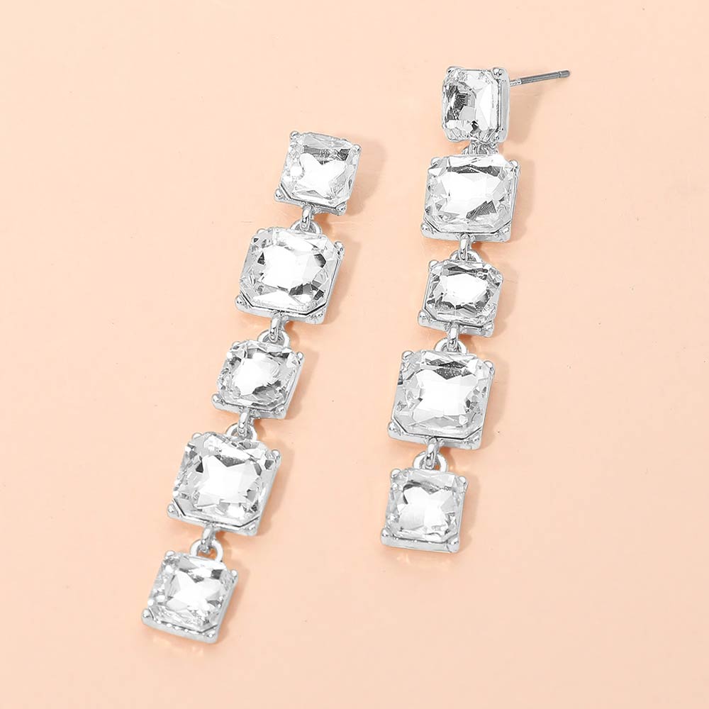 Square Stone Cluster Link Drop Earrings