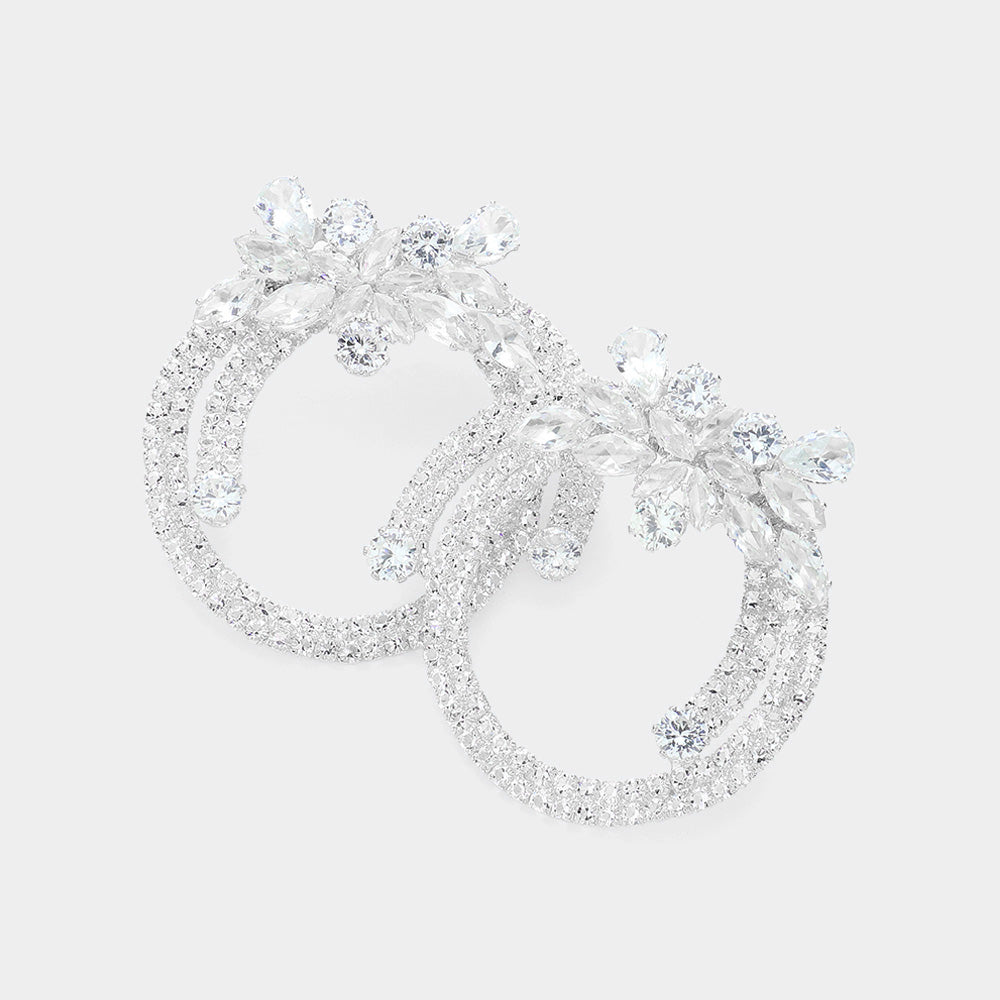 Marquise CZ Stone Embellished Flower Pointed Evening Earrings