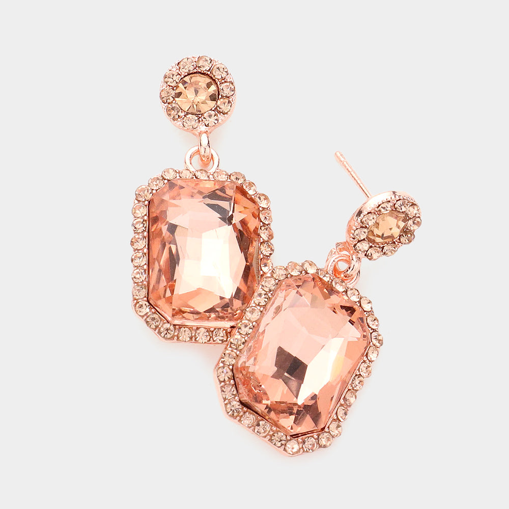 Rhinestone Rectangle Stone Evening Earrings
