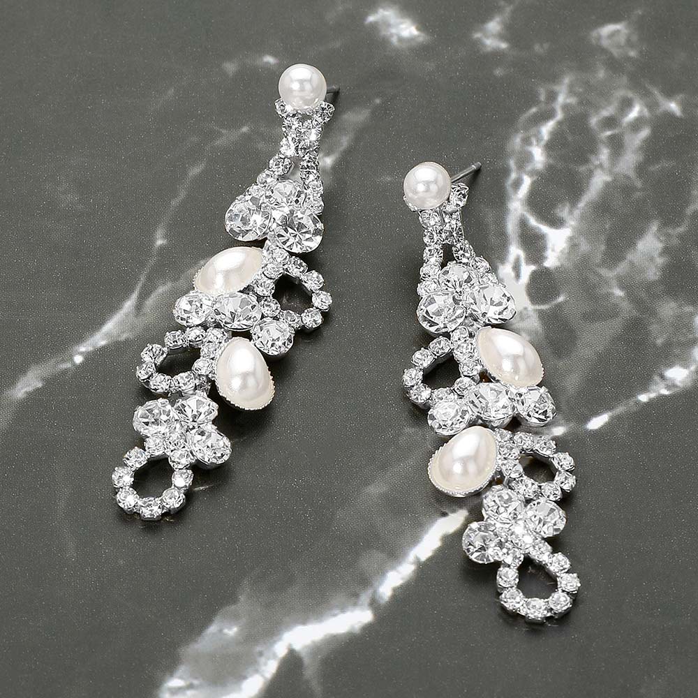 Rhinestone Pearl Eyelet Drop Evening Earrings