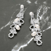 Rhinestone Pearl Eyelet Drop Evening Earrings