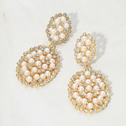 Pearl Rhinestone Embellished Cluster Drop Evening Earrings
