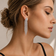 Crystal Rhinestone Pave Fringe Evening Earrings