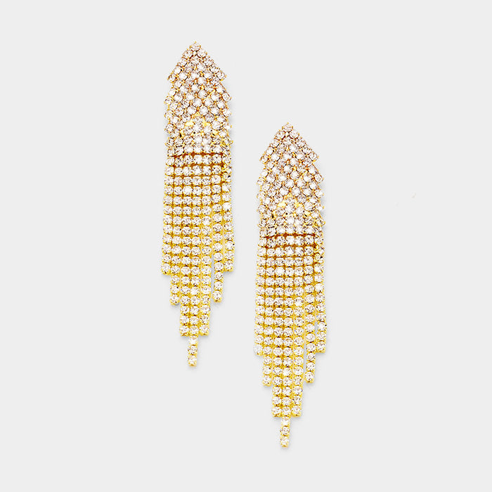 Crystal Rhinestone Pave Fringe Evening Earrings