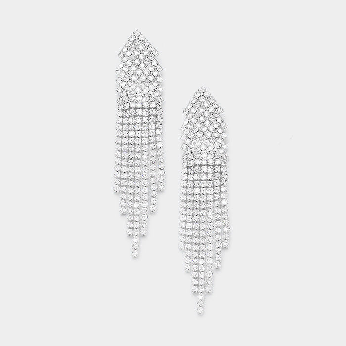 Crystal Rhinestone Pave Fringe Evening Earrings