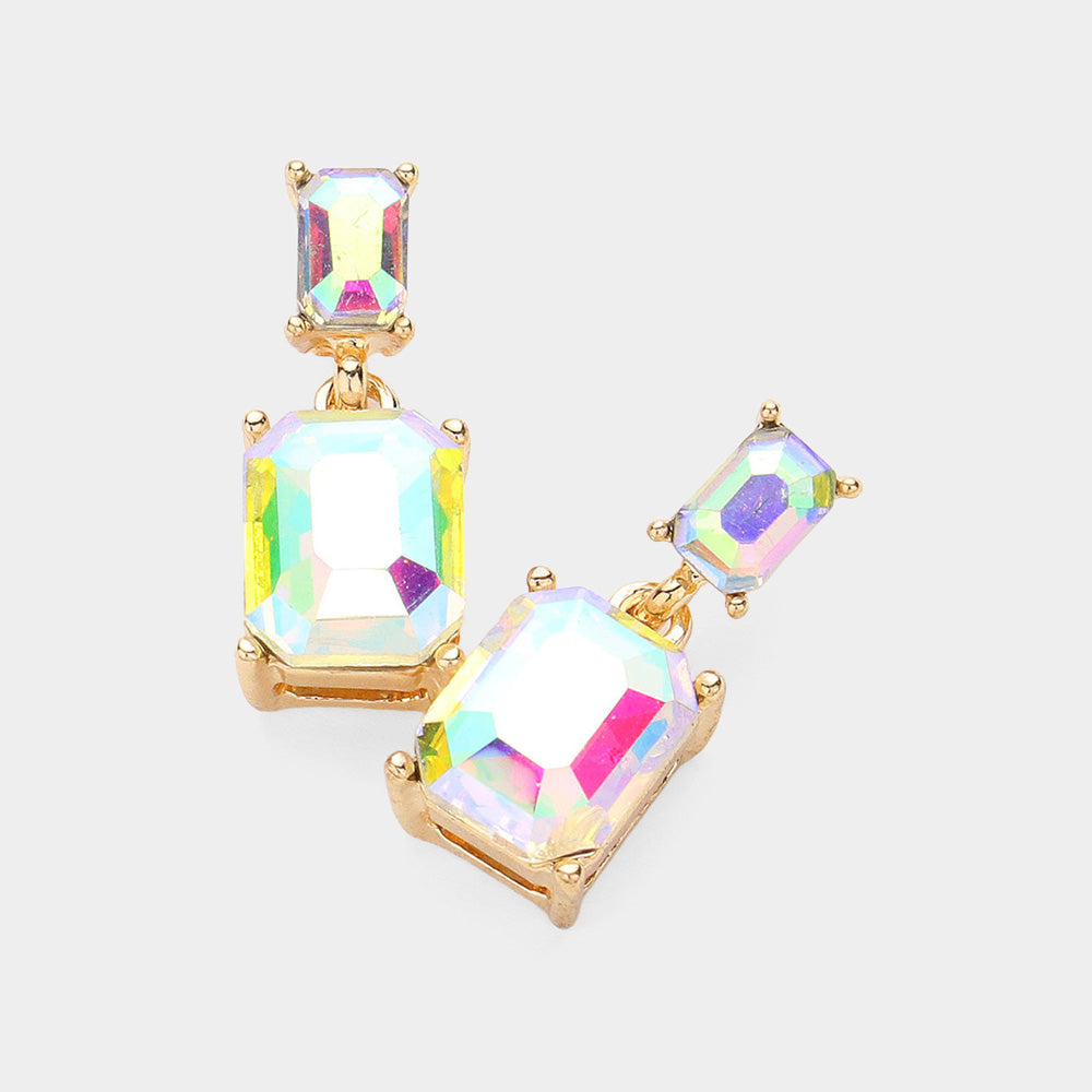 Women's Emerald Cut CZ Stone Dangle Evening Earrings