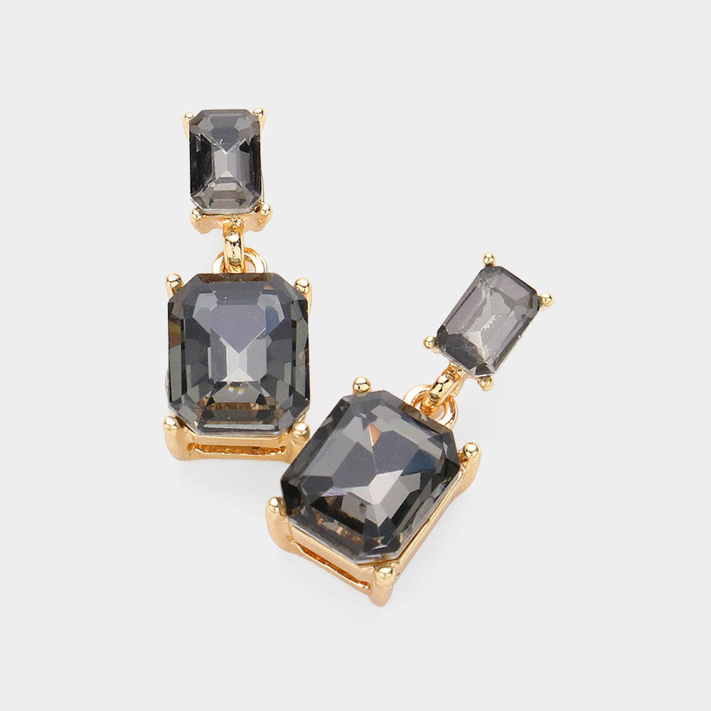 Women's Emerald Cut CZ Stone Dangle Evening Earrings