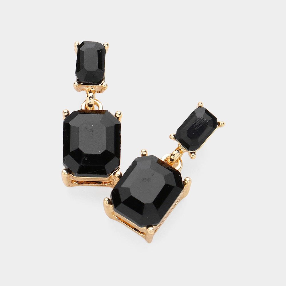 Women's Emerald Cut CZ Stone Dangle Evening Earrings