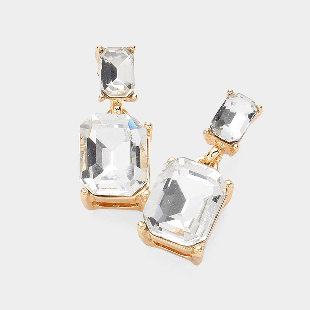 Women's Emerald Cut CZ Stone Dangle Evening Earrings