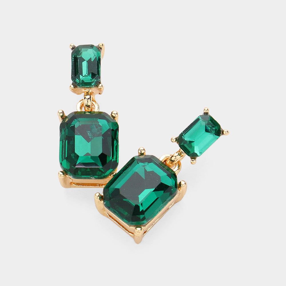 Women's Emerald Cut CZ Stone Dangle Evening Earrings