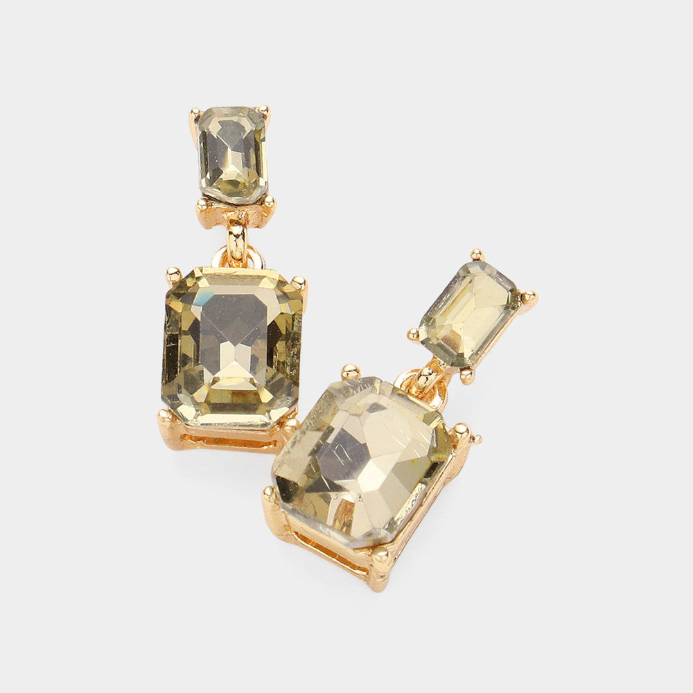 Women's Emerald Cut CZ Stone Dangle Evening Earrings