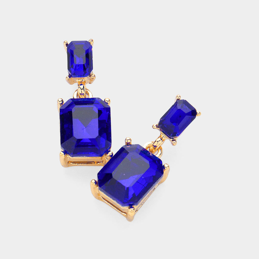 Women's Emerald Cut CZ Stone Dangle Evening Earrings