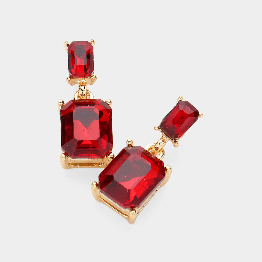 Women's Emerald Cut CZ Stone Dangle Evening Earrings