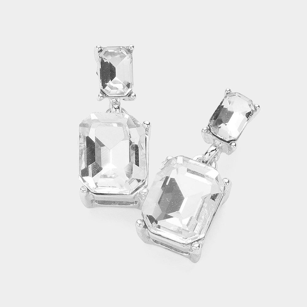 Women's Emerald Cut CZ Stone Dangle Evening Earrings