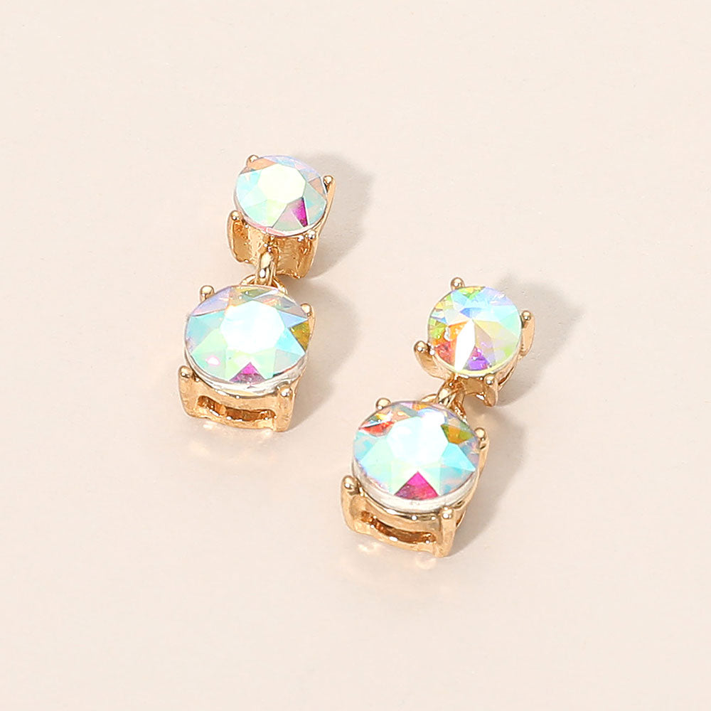 Double Round Stone Drop Earrings