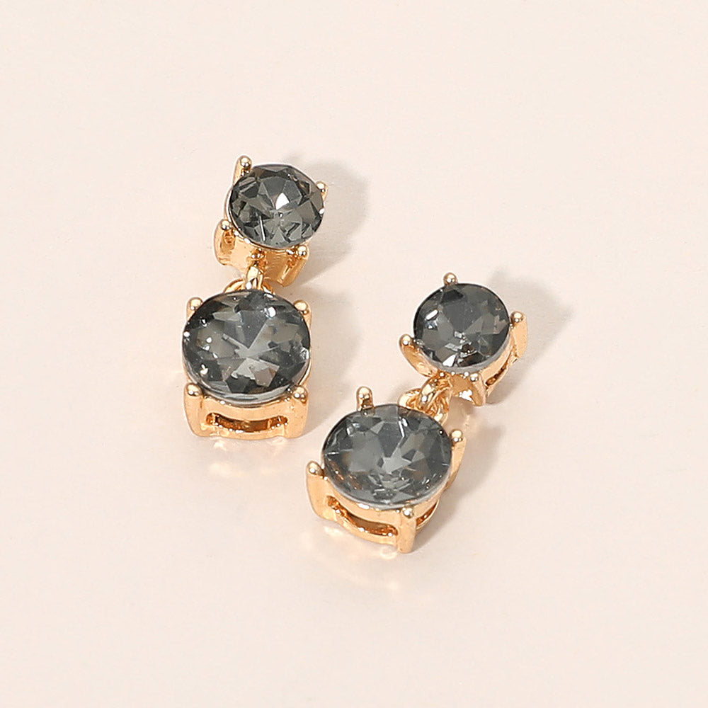 Double Round Stone Drop Earrings