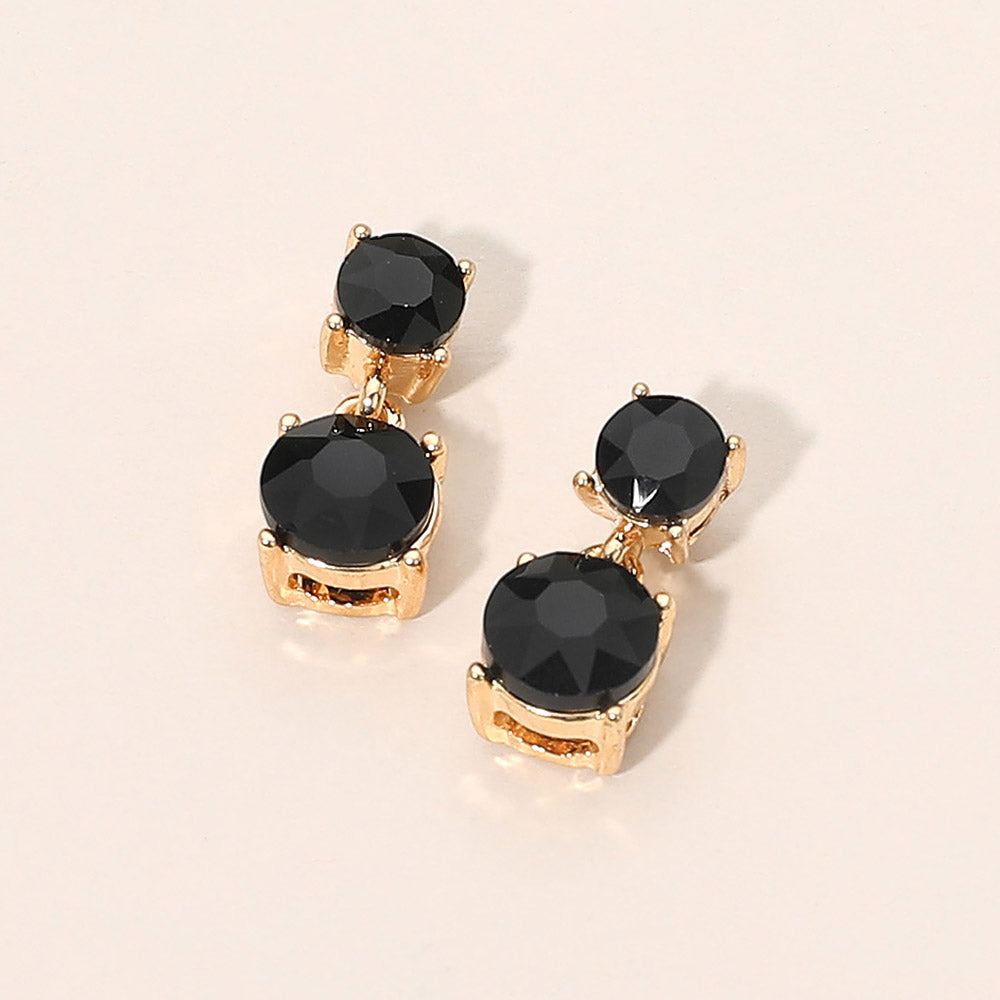 Double Round Stone Drop Earrings