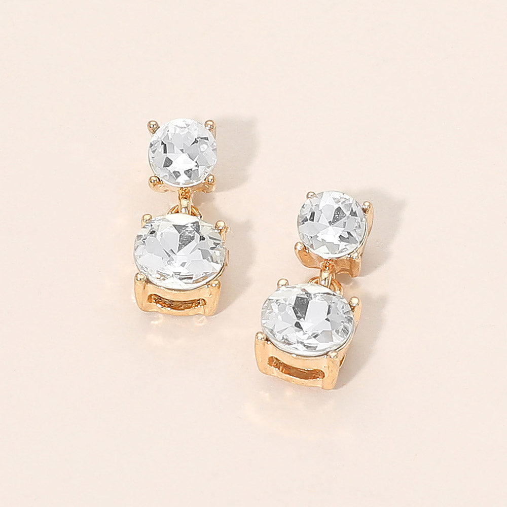 Double Round Stone Drop Earrings
