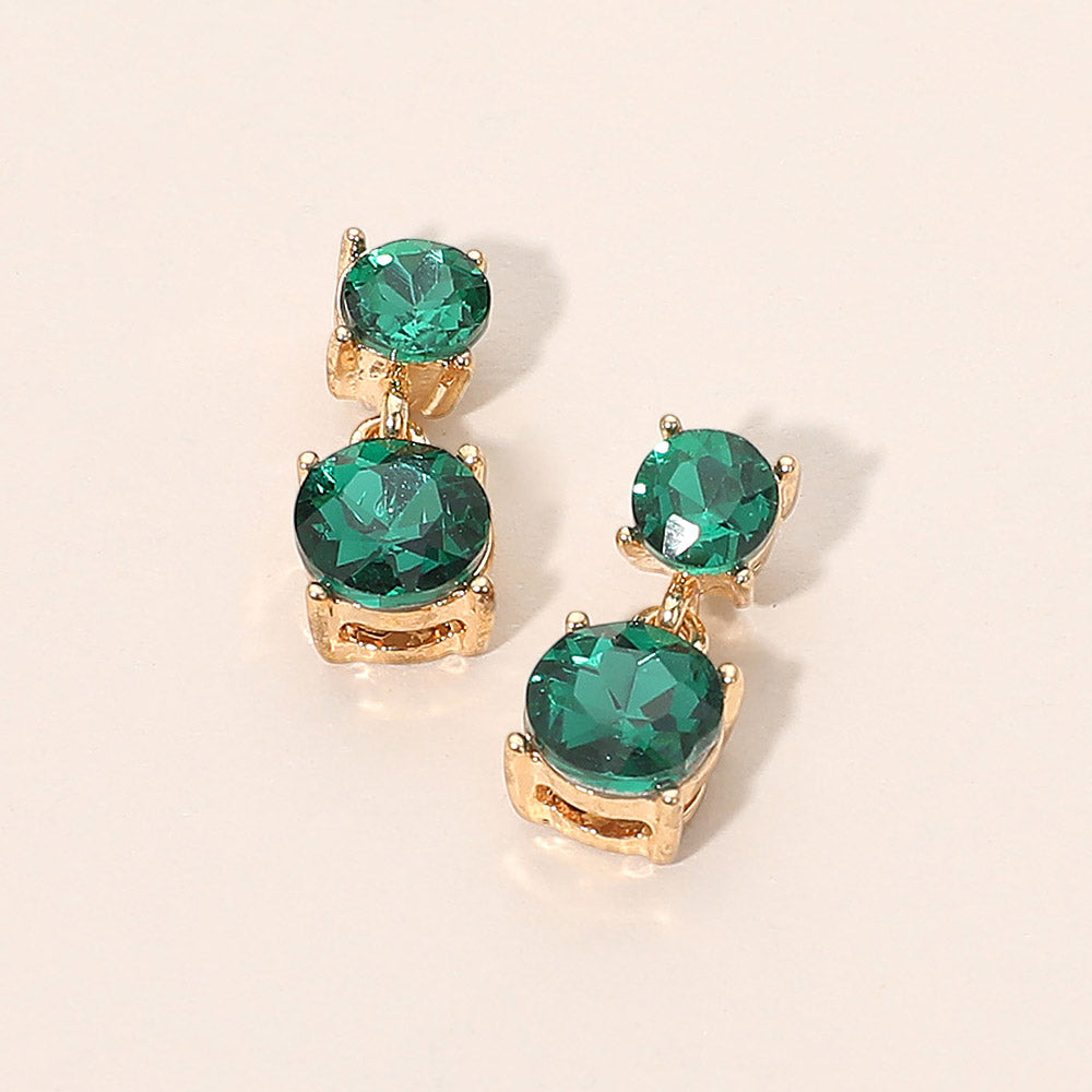 Double Round Stone Drop Earrings
