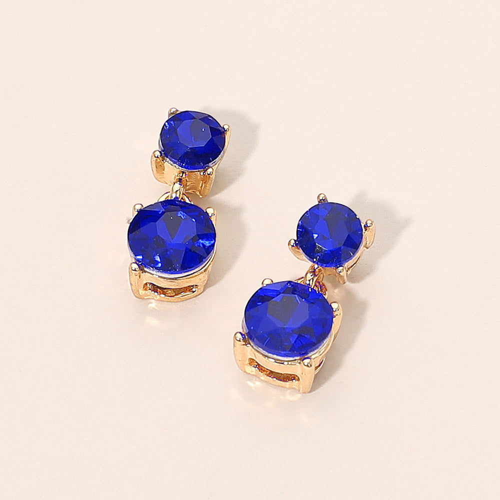 Double Round Stone Drop Earrings