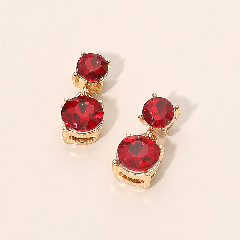 Double Round Stone Drop Earrings