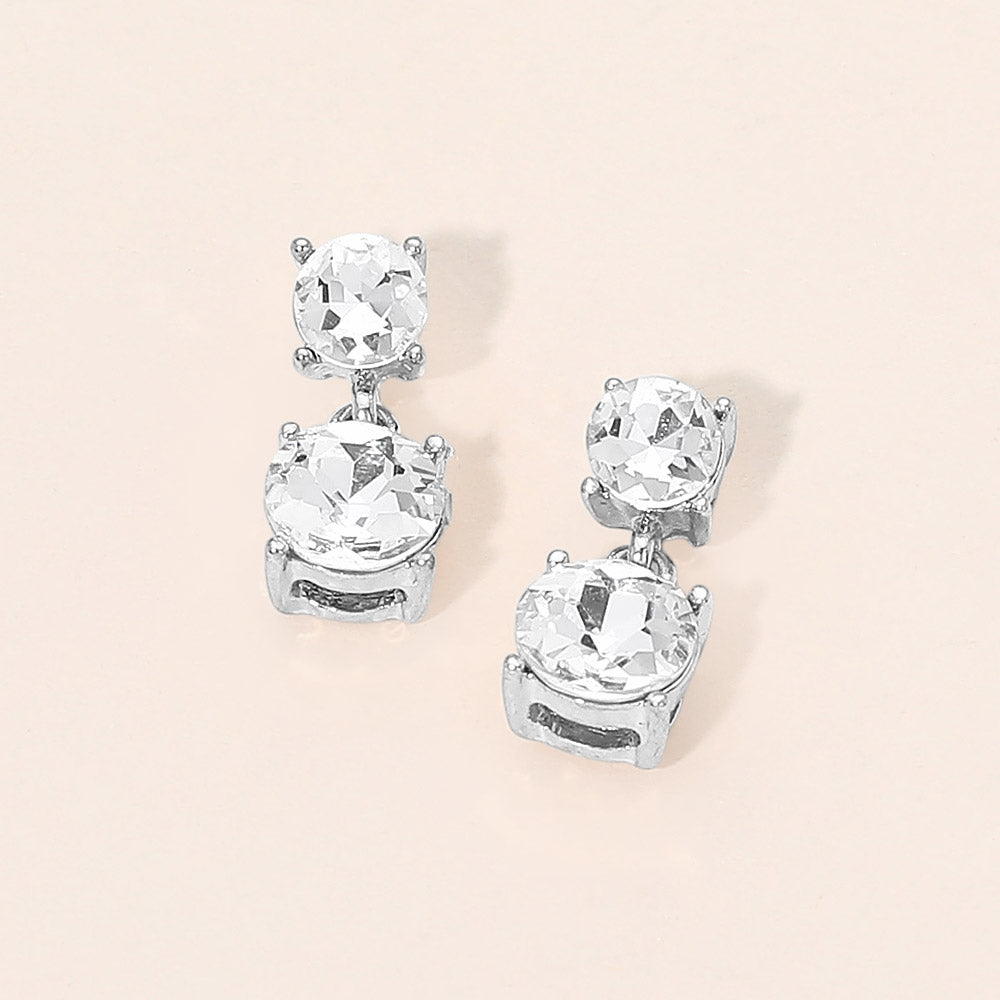 Double Round Stone Drop Earrings