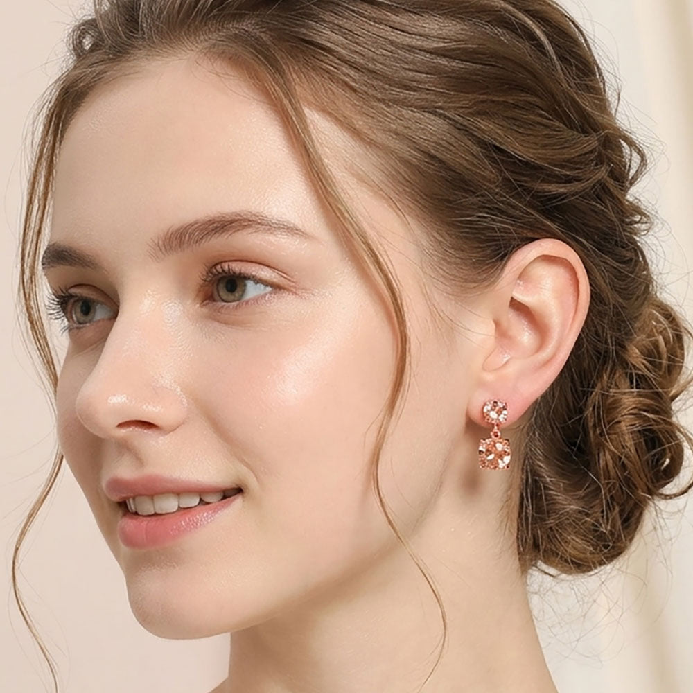Double Round Stone Drop Earrings