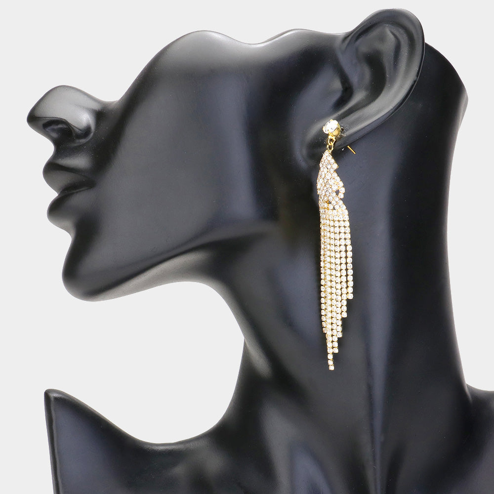 Rhinestone Multi Strand Drop Evening Earrings
