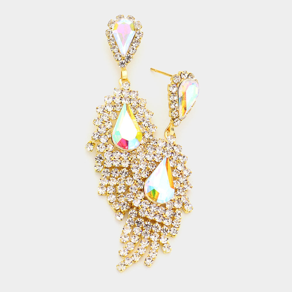 Double Teardrop Stone Accented Dangle Evening Earrings