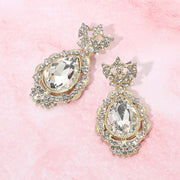 Teardrop Accented Rhinestone Embellished Evening Dangle Earrings