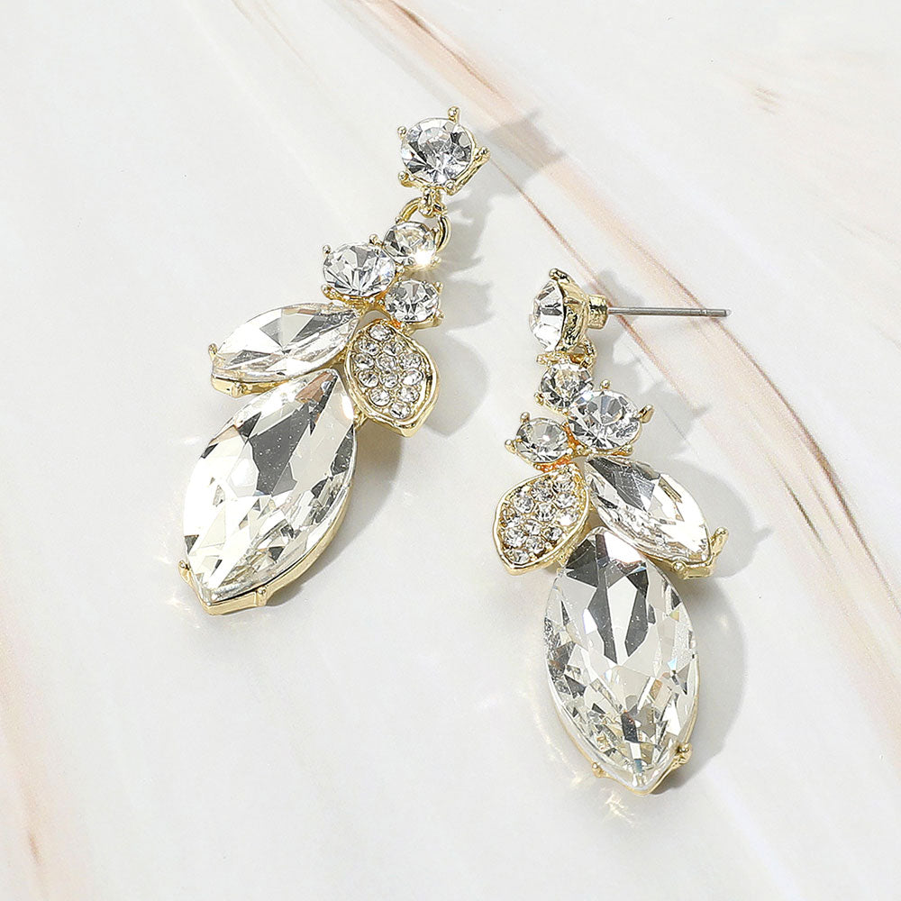 Marquise Stone Accented Dangle Evening Earrings