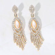Marquise Pearl Pointed Rhinestone Paved Fringe Dangle Earrings