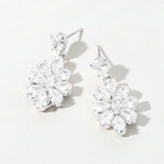 Flower CZ Stone Cluster Dangle Evening Earrings