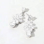 Flower CZ Stone Cluster Teardrop Dangle Evening Earrings