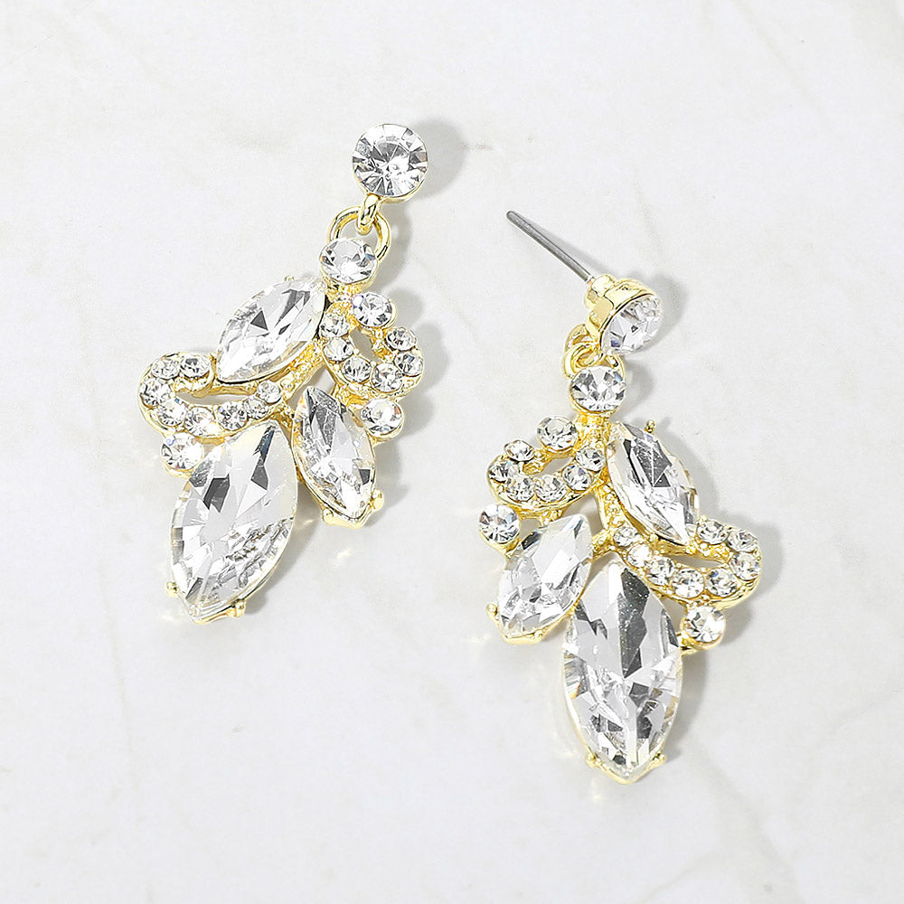 Marquise Stone Cluster Drop Evening Earrings