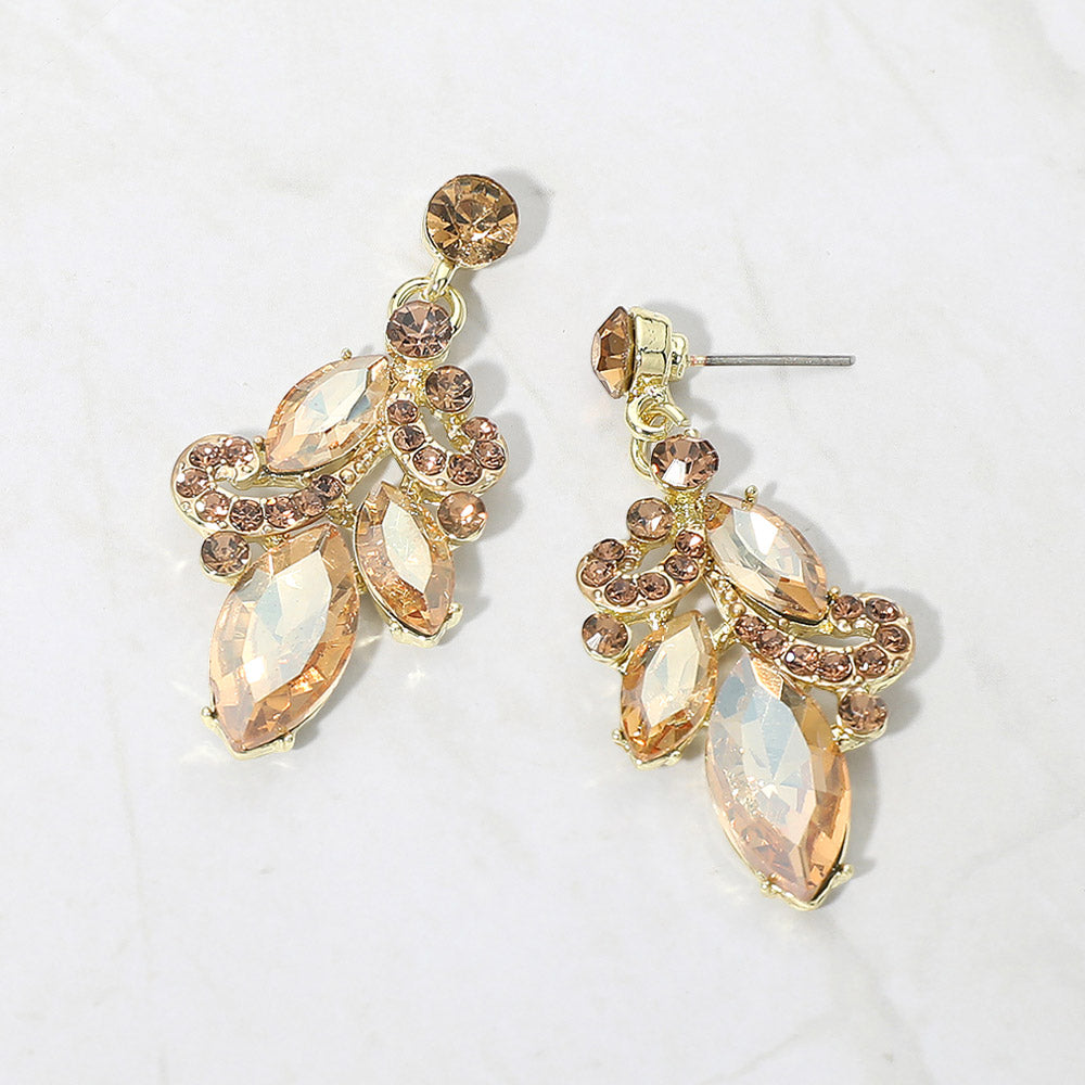 Marquise Stone Cluster Drop Evening Earrings