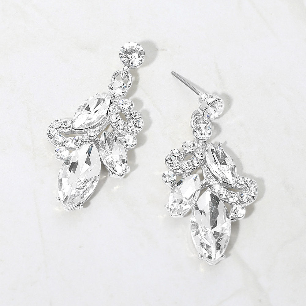 Marquise Stone Cluster Drop Evening Earrings