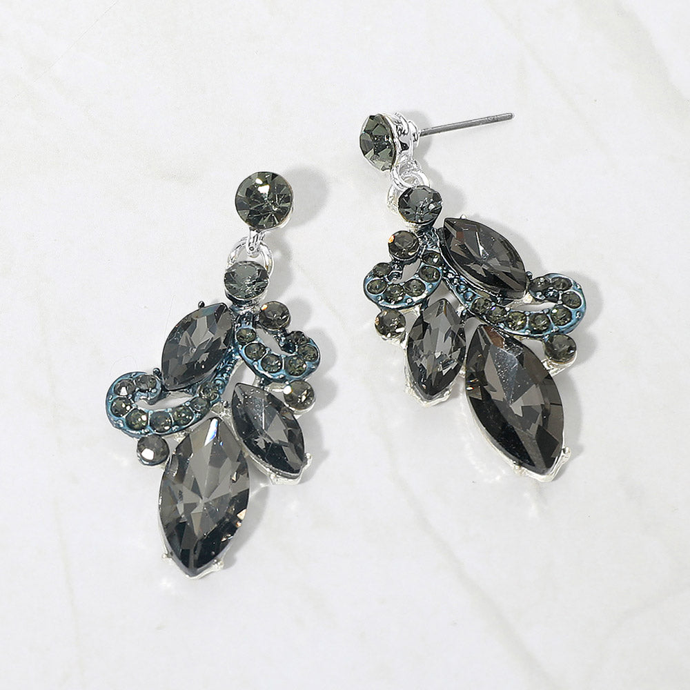 Marquise Stone Cluster Drop Evening Earrings