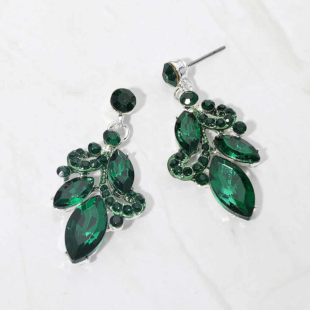 Marquise Stone Cluster Drop Evening Earrings