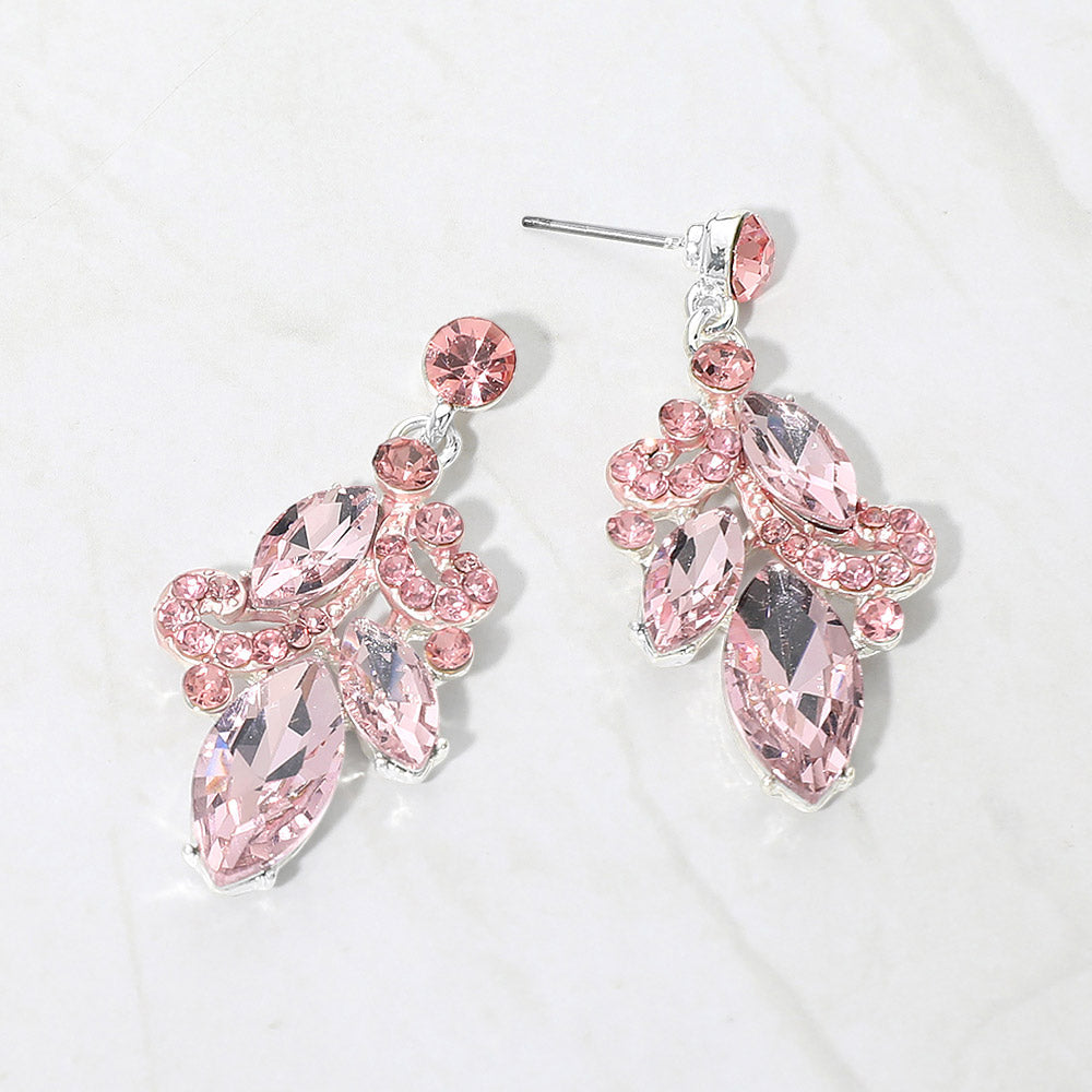 Marquise Stone Cluster Drop Evening Earrings