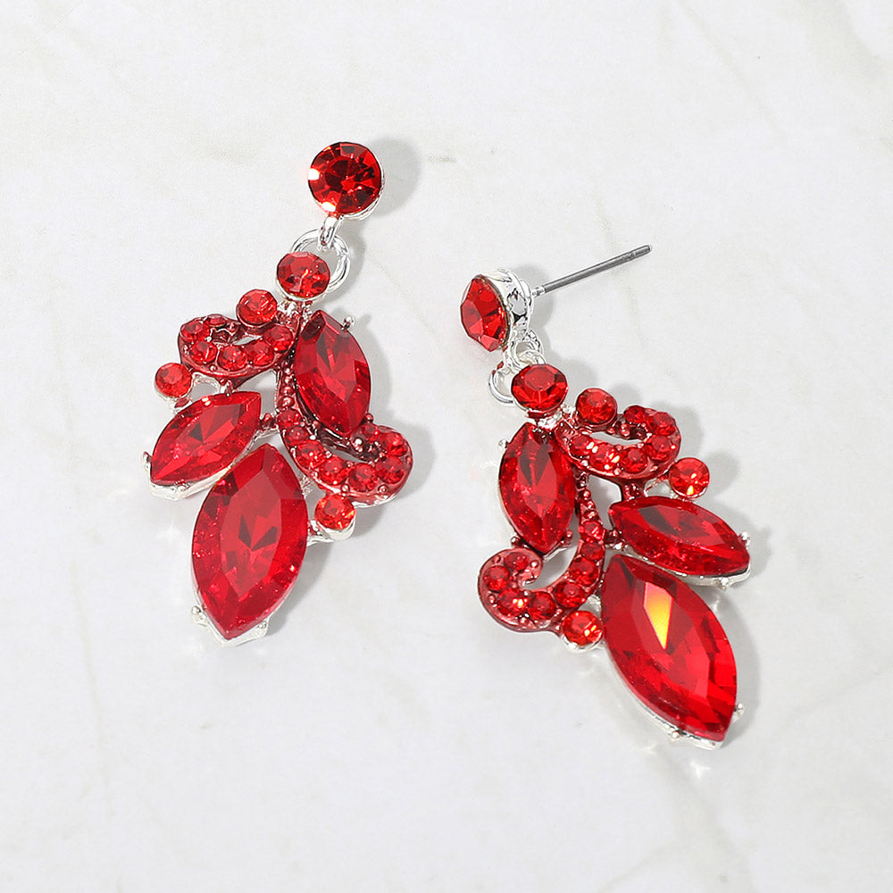 Marquise Stone Cluster Drop Evening Earrings