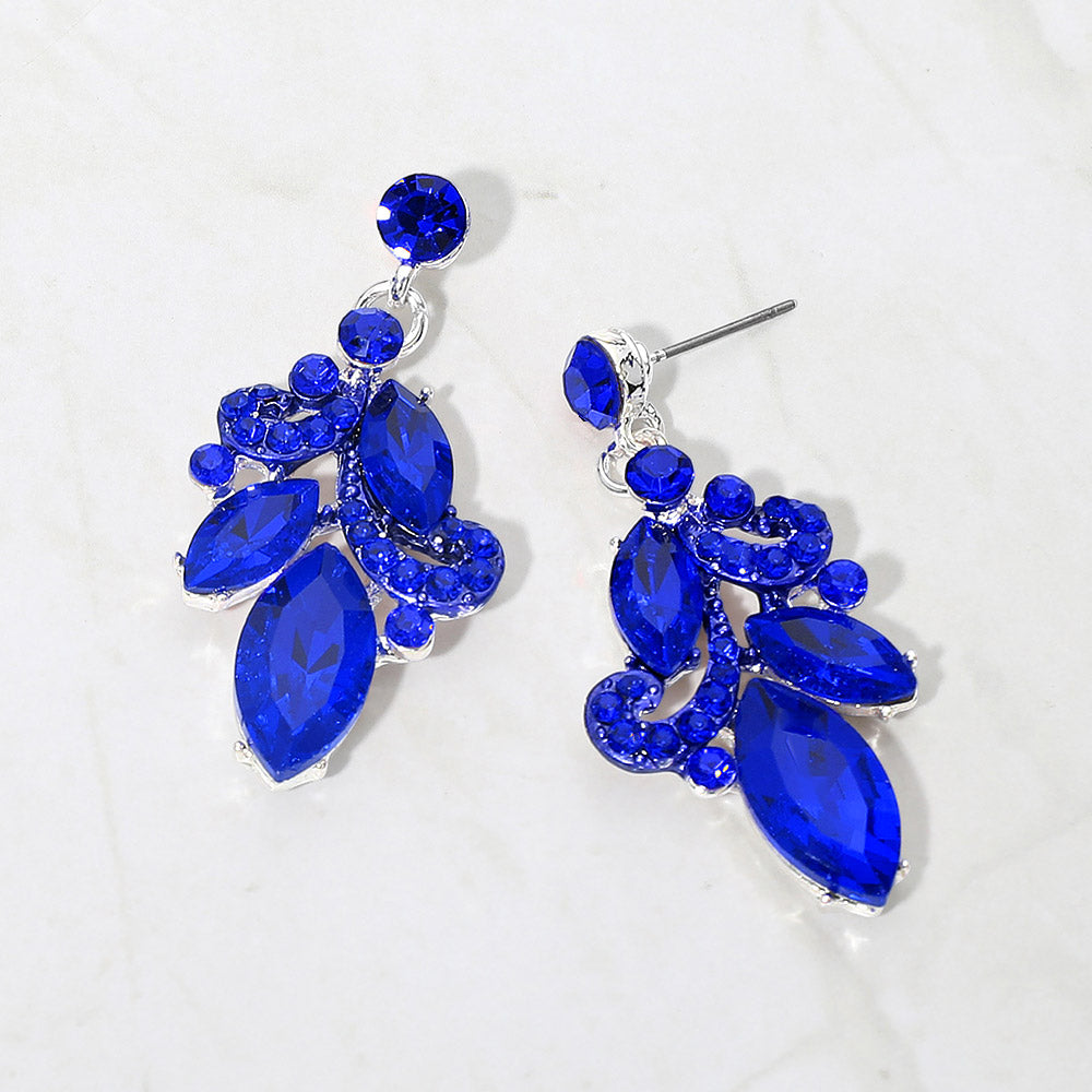 Marquise Stone Cluster Drop Evening Earrings
